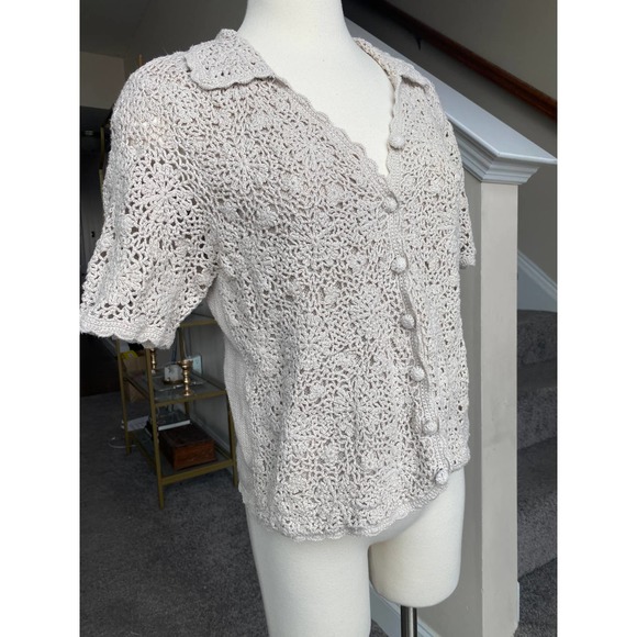 Vintage 90's Laura Scott crochet button down collared top, size small - Picture 5 of 12